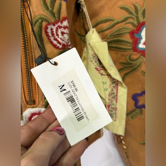 Aratta NWT rhinestone zip up motorcycle blazer Embroidered Floral Tan Jacket - Picture 2 of 7